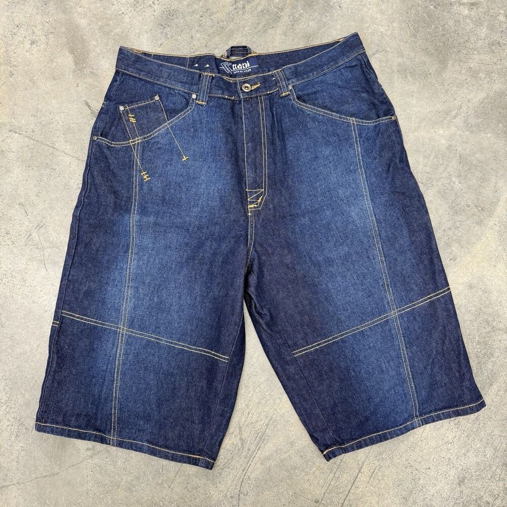 Vtg 90's Hip Hop Karl Kani Blue Jeans Denim Shorts Made in USA sz 36